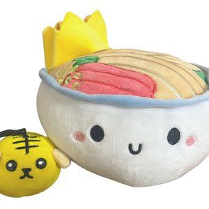 Mameshiba Shiba Dentsu Yellow Tiger Plush Pea Ramen Bowl Doll Stuffed Toy Bundle